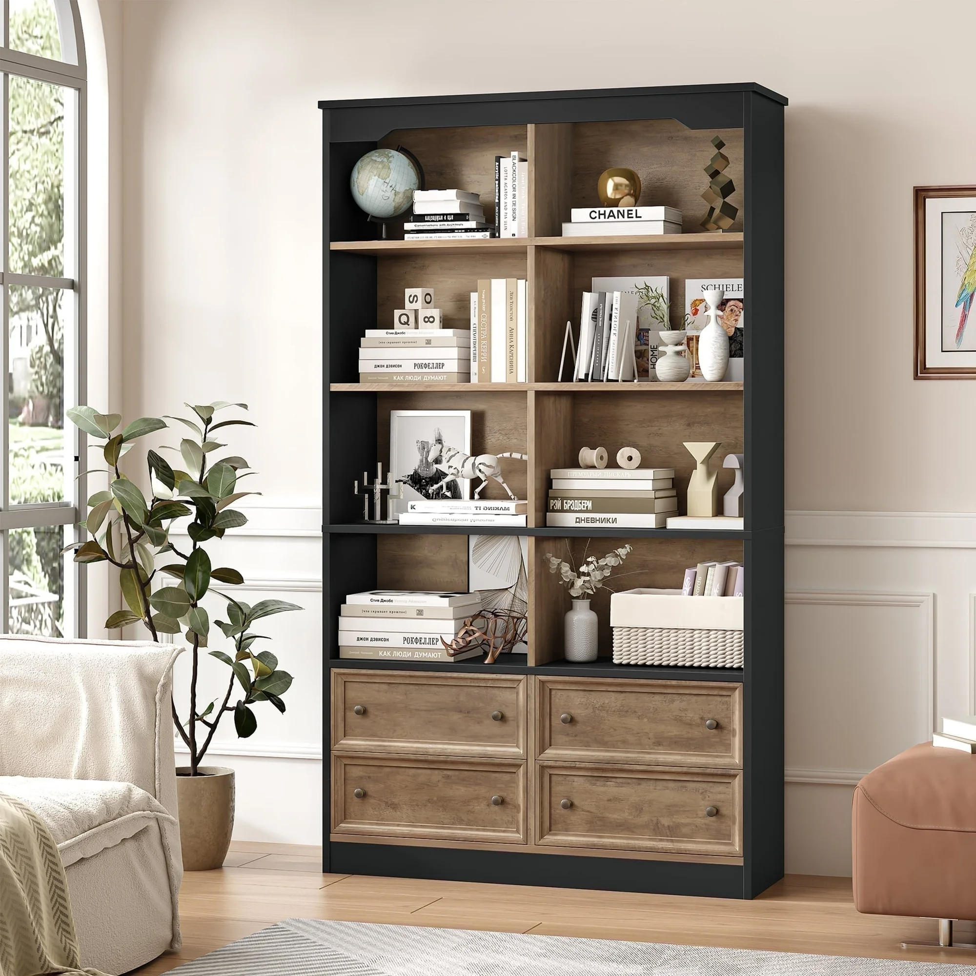 Homfa 6-Tier Bookcase with Drawers & Display Cubicles